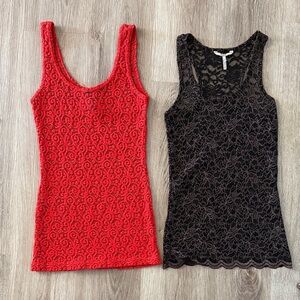 BKE Red Crochet Tank & Black Lace Tank Duo